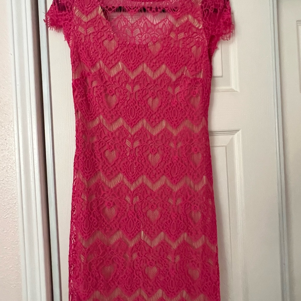 Bebe Pink Sheath Dress with Flutter Sleeves